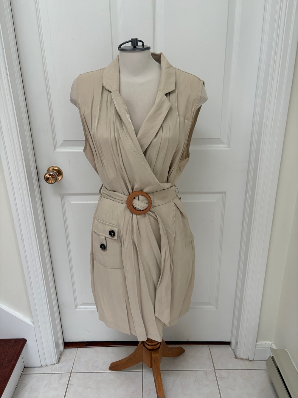 Studio 94 Beige Sleeveless Wrap Midi Dress with Belt